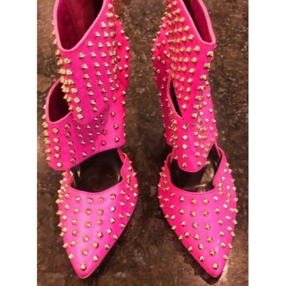 Studded Passion Pink Open-Toe Heels By Red Kiss Size 11 4.5" Stiletto Heel Back - Picture 8 of 8